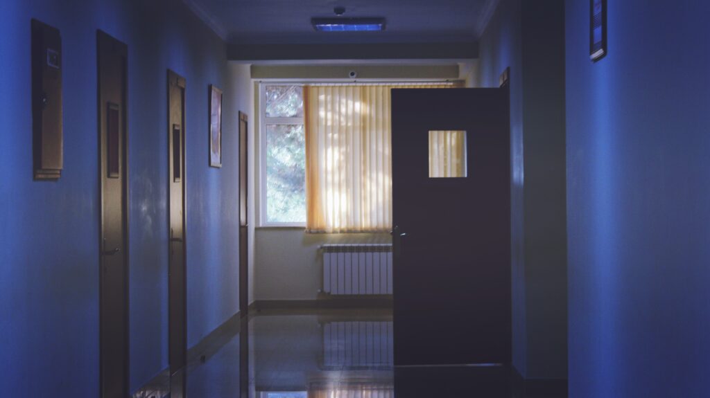 dark lit hospital hallway